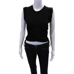 T Alexander Wang Womens Drawstring Cropped Tank Top Black Cotton Size Small